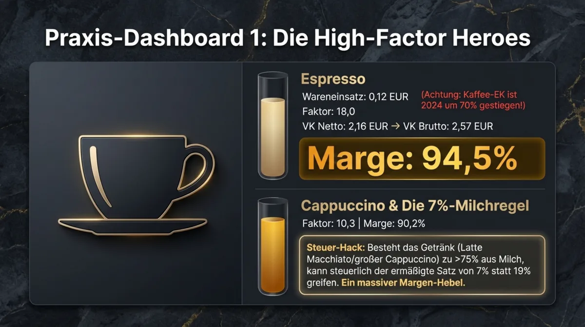 Espresso und Cappuccino Getränke-Marge Gastronomie – High-Factor Heroes mit über 90 Prozent Marge