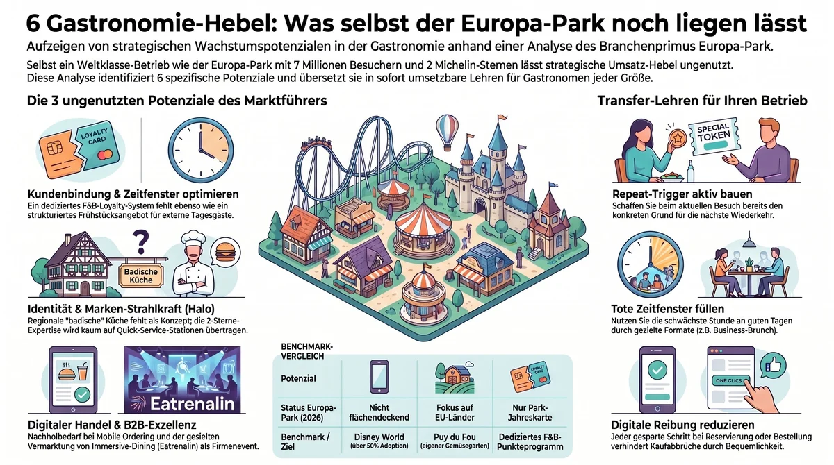 Europa-Park Gastronomie-Hebel Transfer-Lehren: 6 Wachstumspotenziale als Blueprint für inhabergeführte Gastronomen – von Kundenbindung über Zeitfenster bis zu digitalem Handel und Eatrenalin B2B