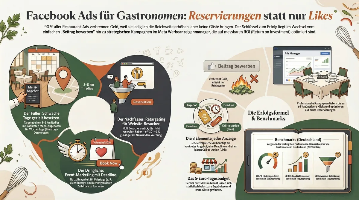 Facebook Ads für Gastronomen: Reservierungen gewinnen statt nur Likes – kompletter Überblick