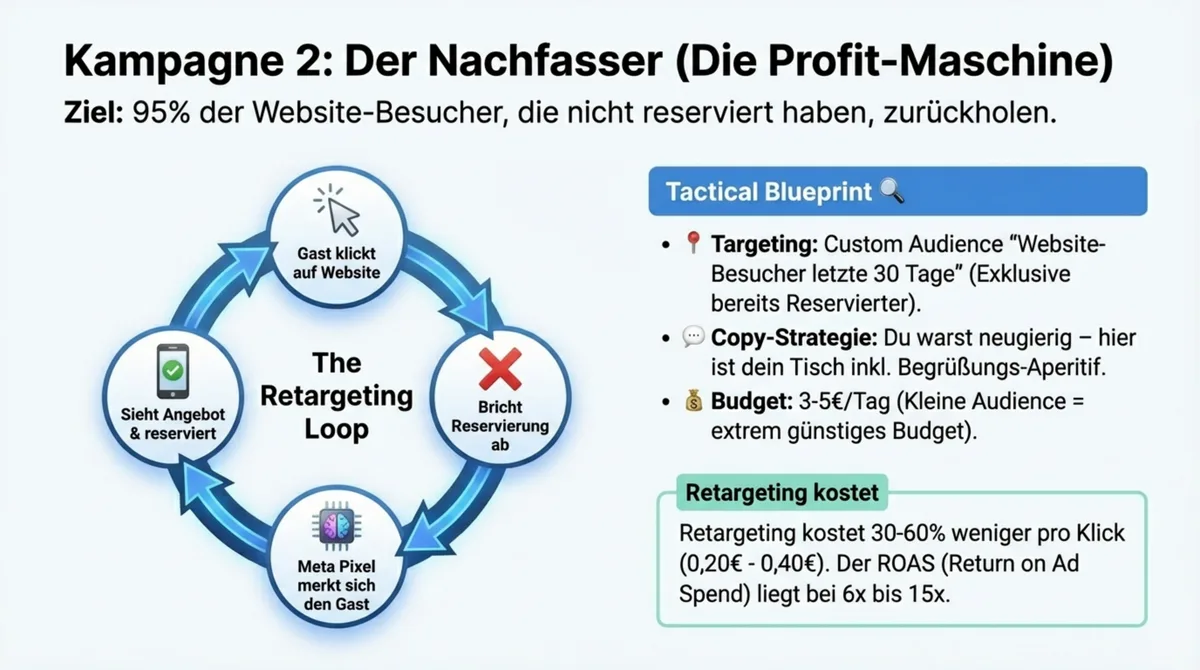 Facebook Retargeting Loop Restaurant: Kampagne 2 Der Nachfasser – Website-Besucher über Meta Pixel zurückholen