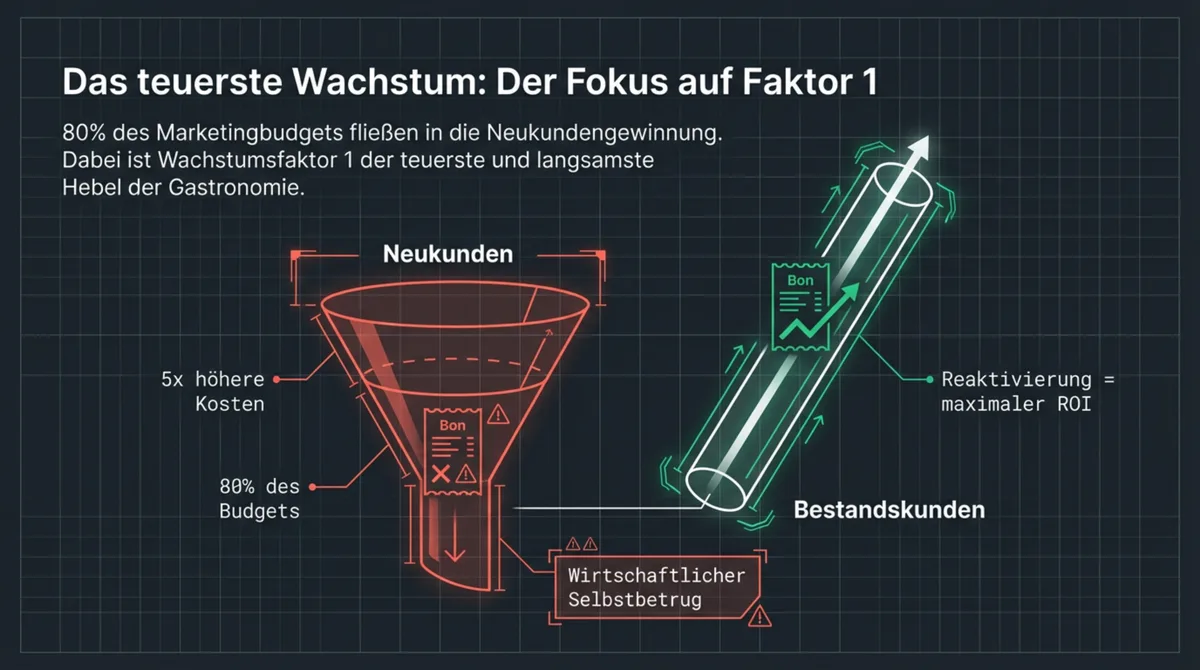 Das teuerste Wachstum: 80 Prozent des Budgets fließen in Neukundengewinnung — Bestandskunden-Reaktivierung bringt maximalen ROI