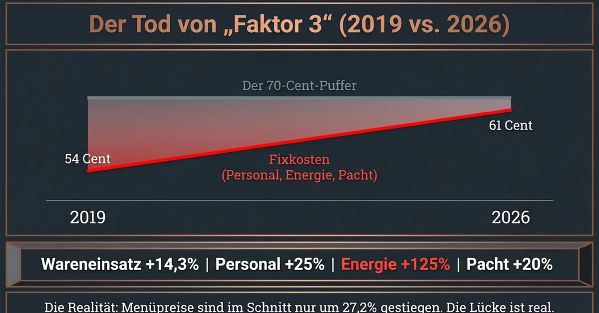 Faktor 3 Kostenentwicklung Gastronomie 2019 bis 2026 – Warum alte Faustregeln tödlich sind