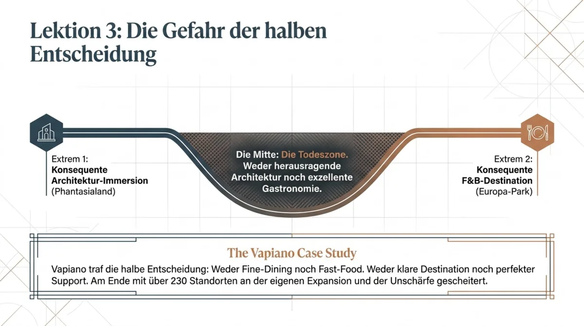F&B-Strategie: Die Gefahr der halben Entscheidung – weder Architektur-Immersion noch F&B-Destination führt in die strategische Todeszone