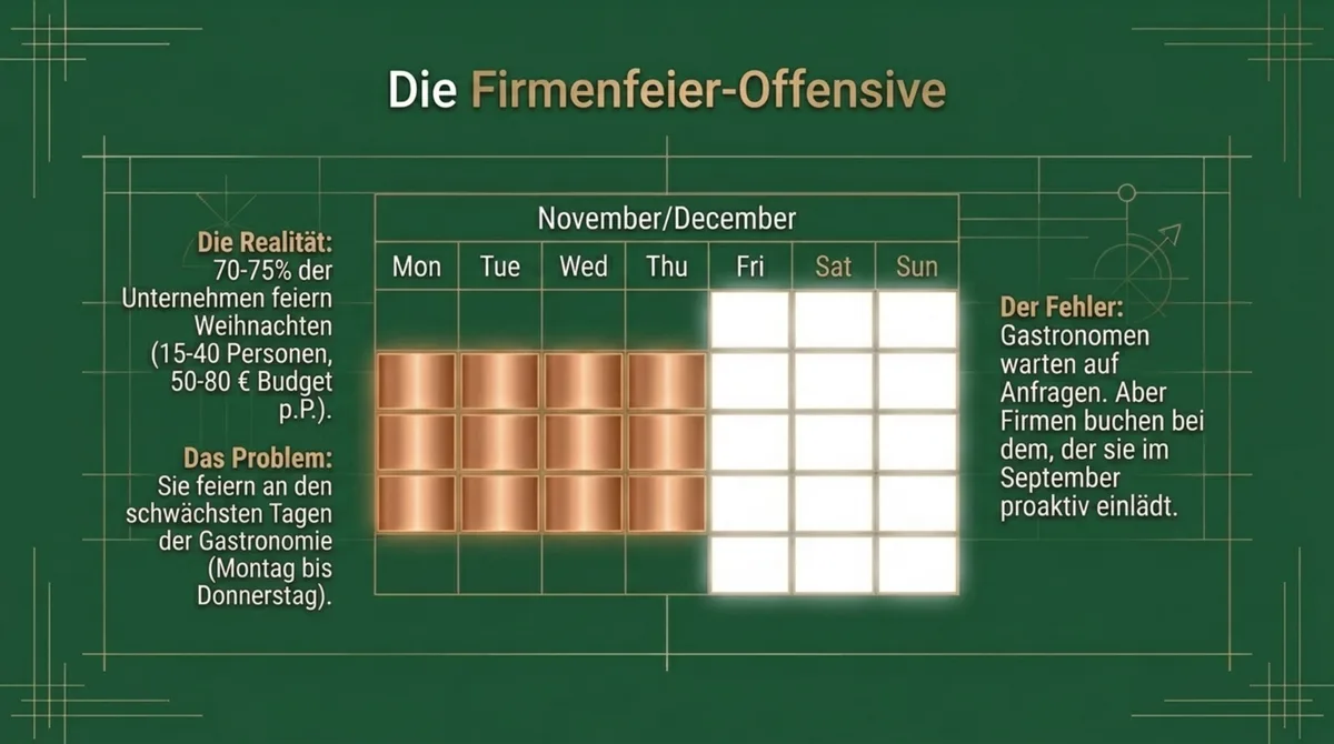 Firmenfeier Restaurant Kalender November Dezember: Montag bis Donnerstag als profitable Event-Tage nutzen