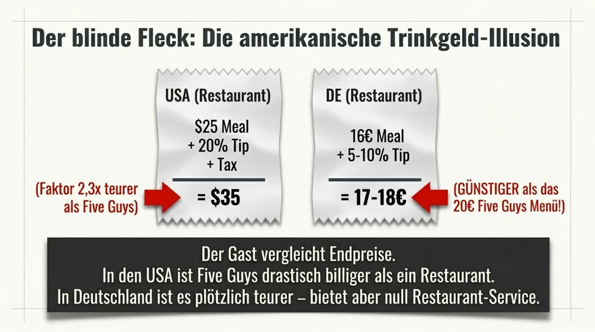 Trinkgeld-Vergleich USA vs Deutschland: Five Guys Preisillusion