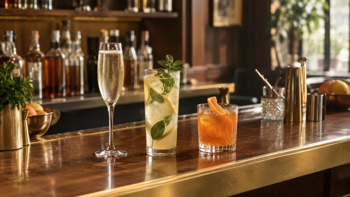 Alkoholfreie Getränke auf dem Bartresen: Sekt, hausgemachte Limonade und Aperitif