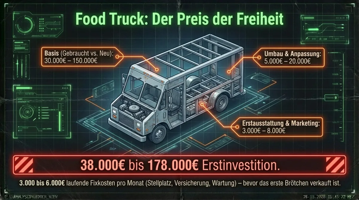 Food Truck eröffnen Kosten Deutschland – 38.000 bis 178.000 Euro Erstinvestition plus monatliche Fixkosten
