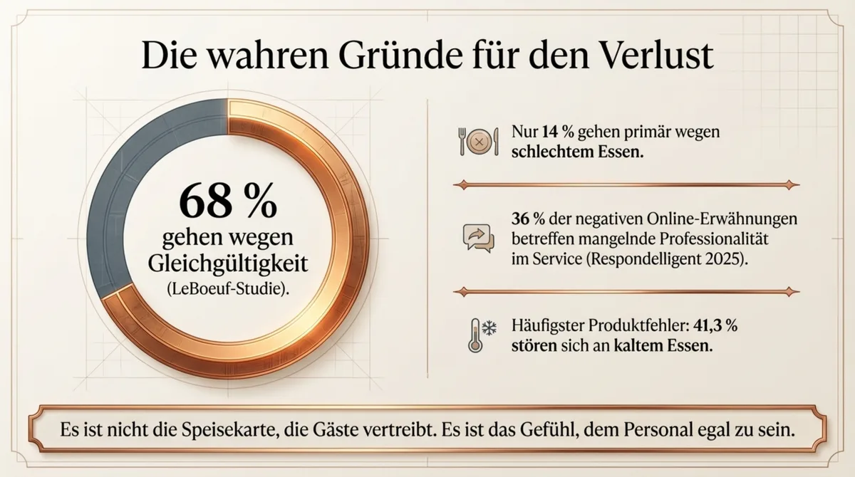 Gaesteverlust Gastronomie Studie: 68 Prozent der Gäste verlassen Restaurant wegen Gleichgültigkeit des Personals, nicht wegen schlechtem Essen
