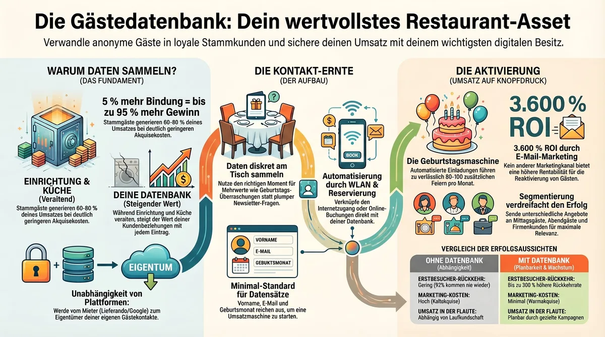 Gästedatenbank Blueprint: Vollständiger Vergleich – Restaurant mit und ohne Datenbank in allen Kennzahlen