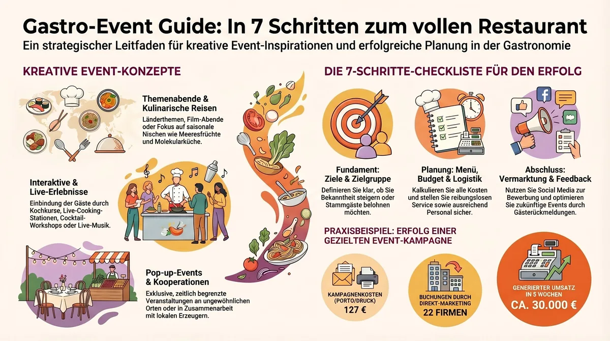 Gastro-Event Guide: In 7 Schritten zum vollen Restaurant mit kreativen Event-Konzepten und Planungs-Checkliste