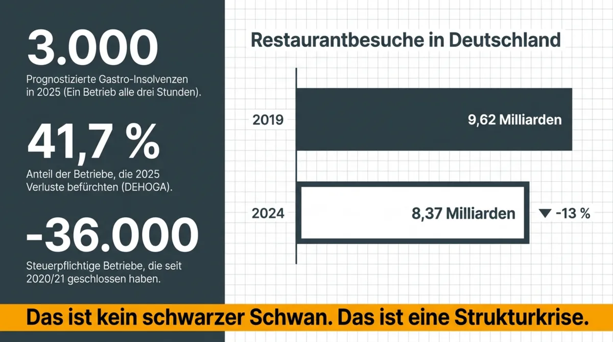 Gastro-Insolvenzen Deutschland 2025: Fast 3.000 Pleiten, 41,7 Prozent mit Verlustbefürchtung – Die Strukturkrise in Zahlen