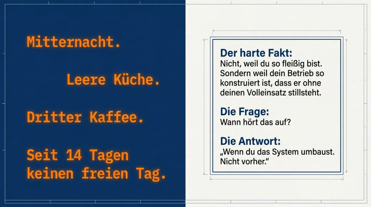 Erschöpfter Gastronom nach 14 Tagen ohne freien Tag – typisches Gastronomie-Burnout-Warnsignal
