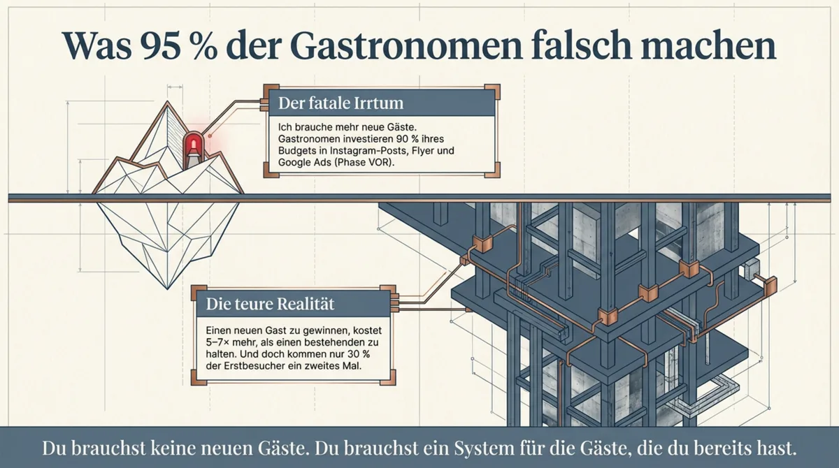 Was 95% der Gastronomen falsch machen: Der fatale Irrtum mit Phase VOR und Neugäste-Fokus statt Stammgäste-Bindung