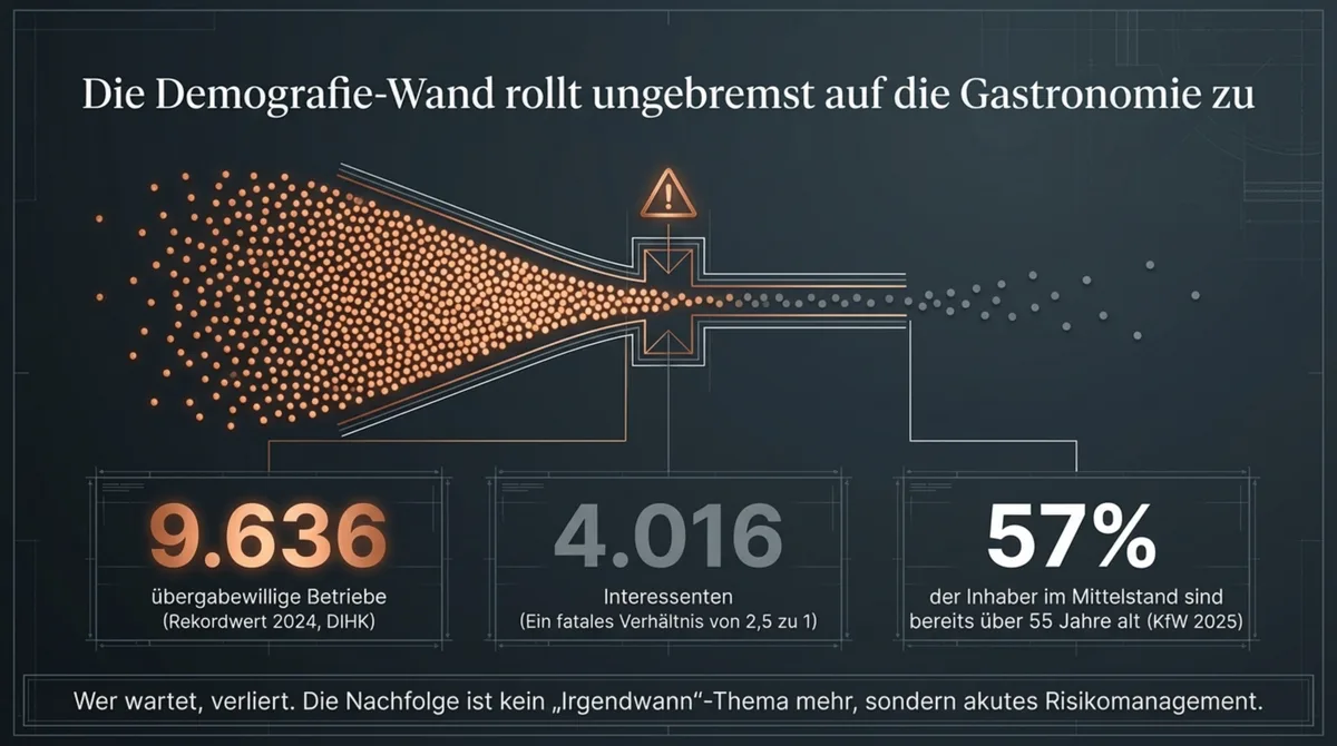 Demografie-Wand Gastronomie: 9.636 übergabewillige Betriebe vs. 4.016 Interessenten