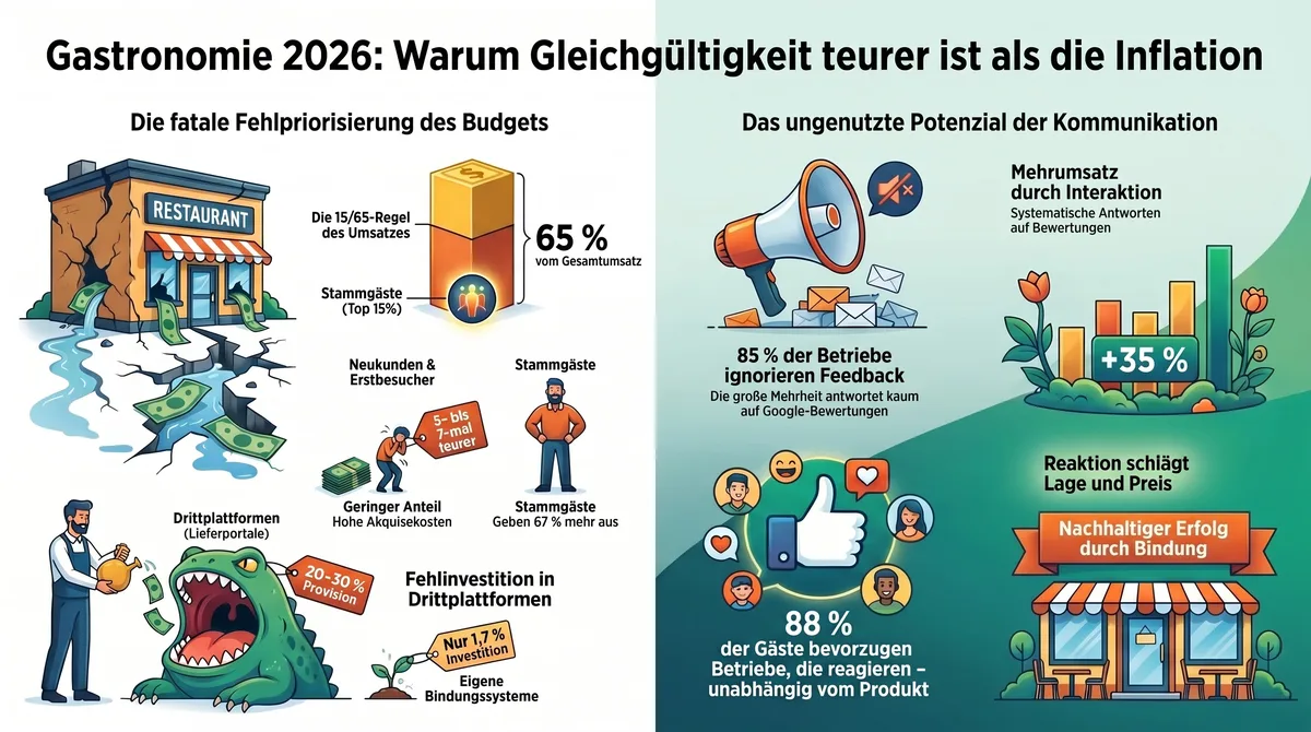 Gastronomie 2026: Fehlpriorisierung bei Budget und Kommunikation – Infografik