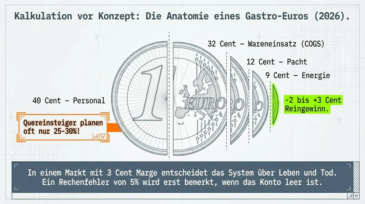 Gastronomie Kalkulation 2026: Kosten-Aufschlüsselung pro Umsatz-Euro – Personal, Waren, Energie
