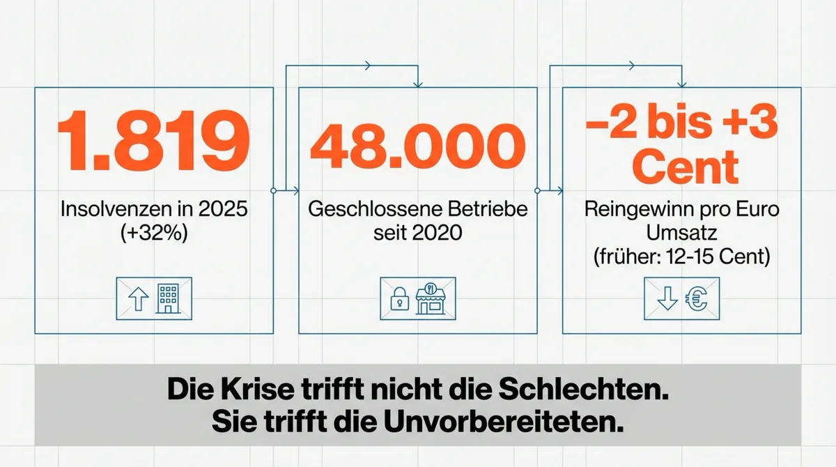 Gastronomie-Krise in Zahlen: 1.819 Insolvenzen 2025, 48.000 geschlossene Betriebe seit 2020, nur 2-3 Cent Reingewinn pro Euro