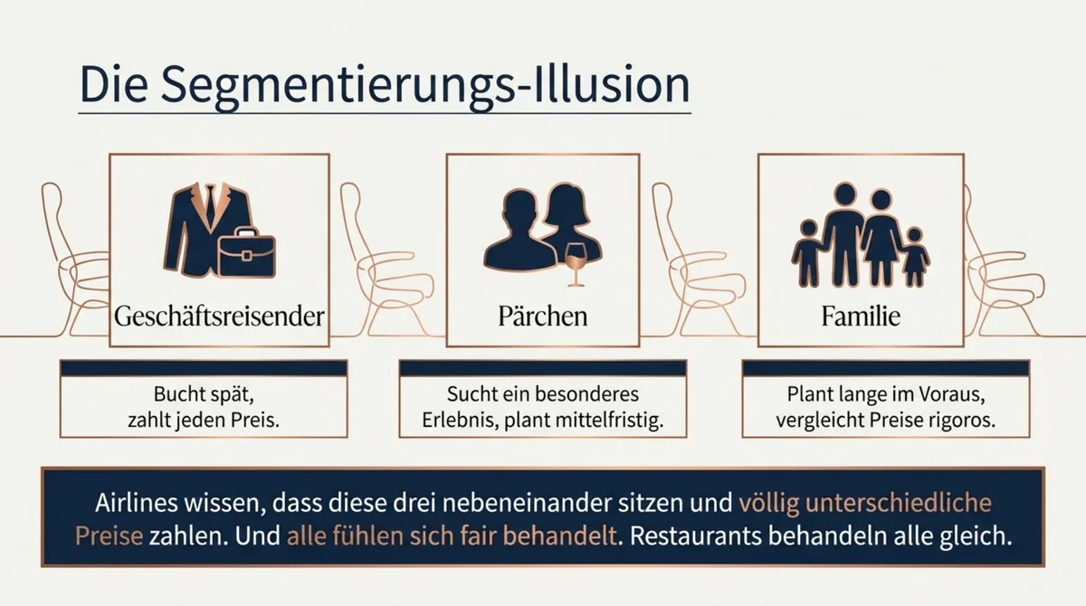 Gastronomie Kundensegmentierung nach Airline-Modell: Geschäftsreisender zahlt jeden Preis, Pärchen sucht Erlebnis, Familie ist preissensibel