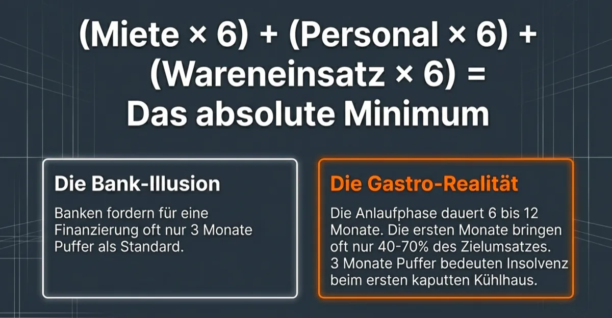 6-Monate Liquiditätspuffer Formel - Miete plus Personal plus Ware mal 6