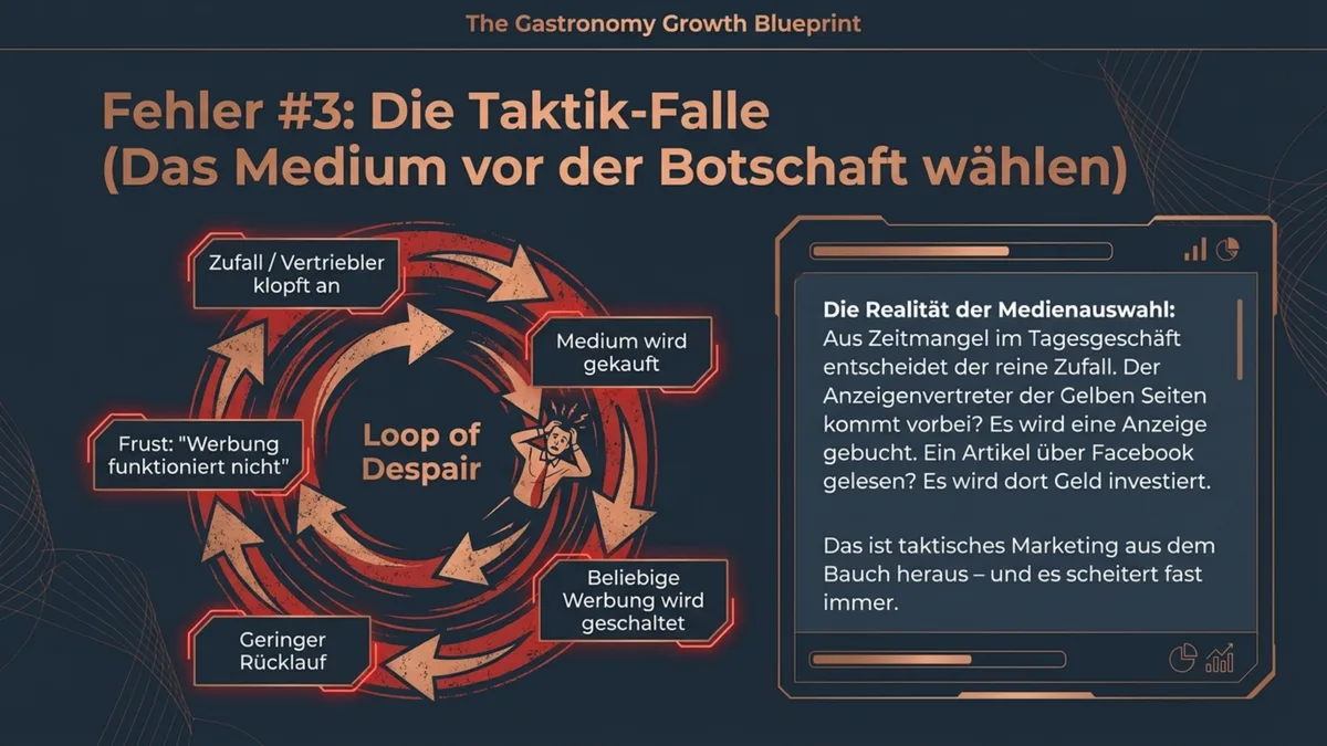 Gastronomie Marketing Taktik-Falle: Werbemedium wird zufällig gewählt statt Zielgruppe und Botschaft zuerst zu definieren