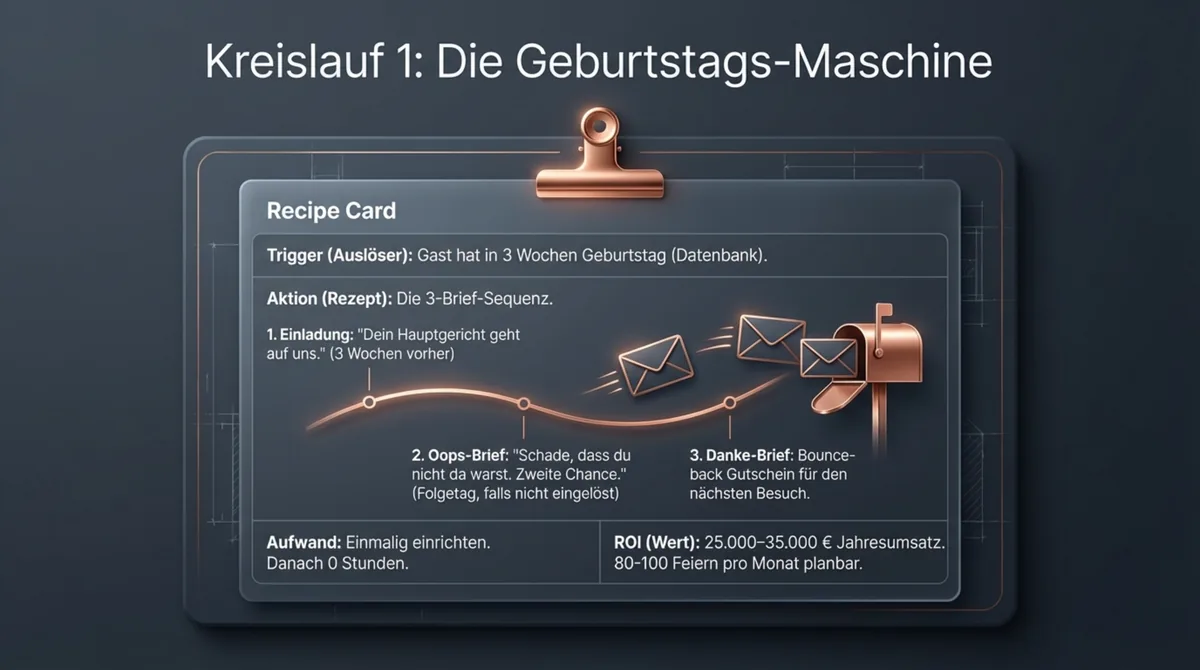 Kreislauf 1: Die Geburtstags-Maschine – automatisierte Geburtstagskampagne mit Trigger, Aktion und ROI für Restaurants