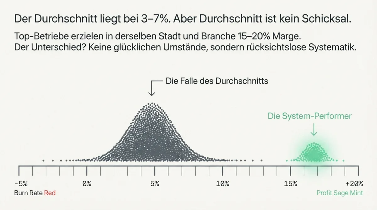 Gewinnmarge Gastronomie Verteilung – Durchschnitt 3 bis 7 Prozent versus Top-Performer mit 15 bis 20 Prozent