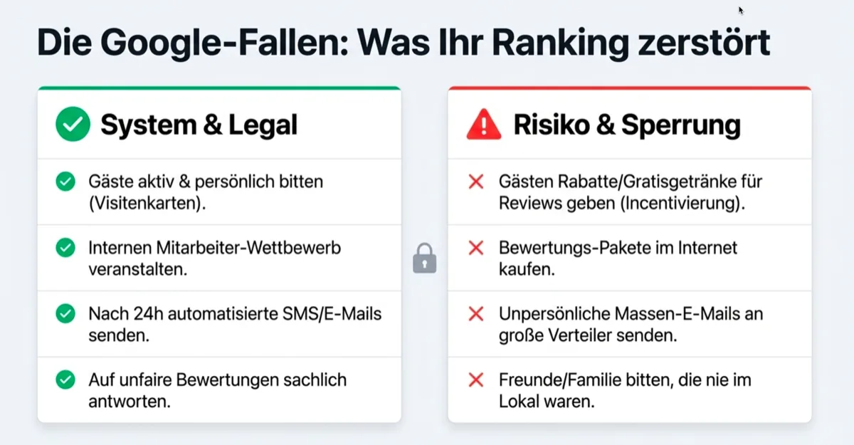Google-Bewertungen Fallen: Was erlaubt ist und was zur Sperrung führt