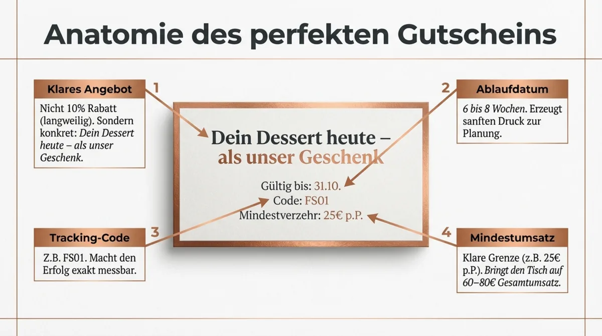 Anatomie des perfekten Restaurant-Gutscheins: Klares Angebot, Ablaufdatum, Tracking-Code und Mindestumsatz