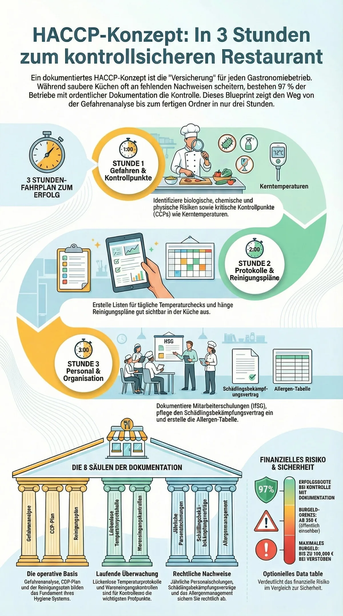 HACCP-Konzept 3-Stunden-Blueprint Infografik: Alle 8 Dokumente in 3 Schritten erstellen