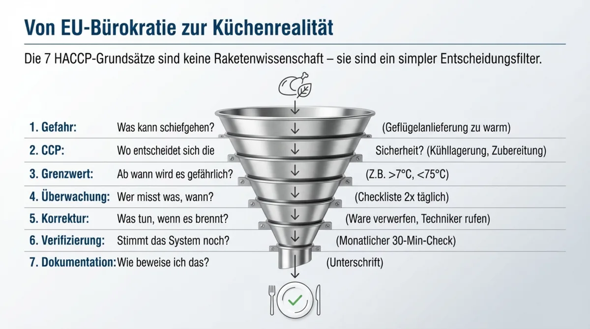 Die 7 HACCP-Grundsätze für die Gastronomie: Von EU-Bürokratie zur Küchenrealität