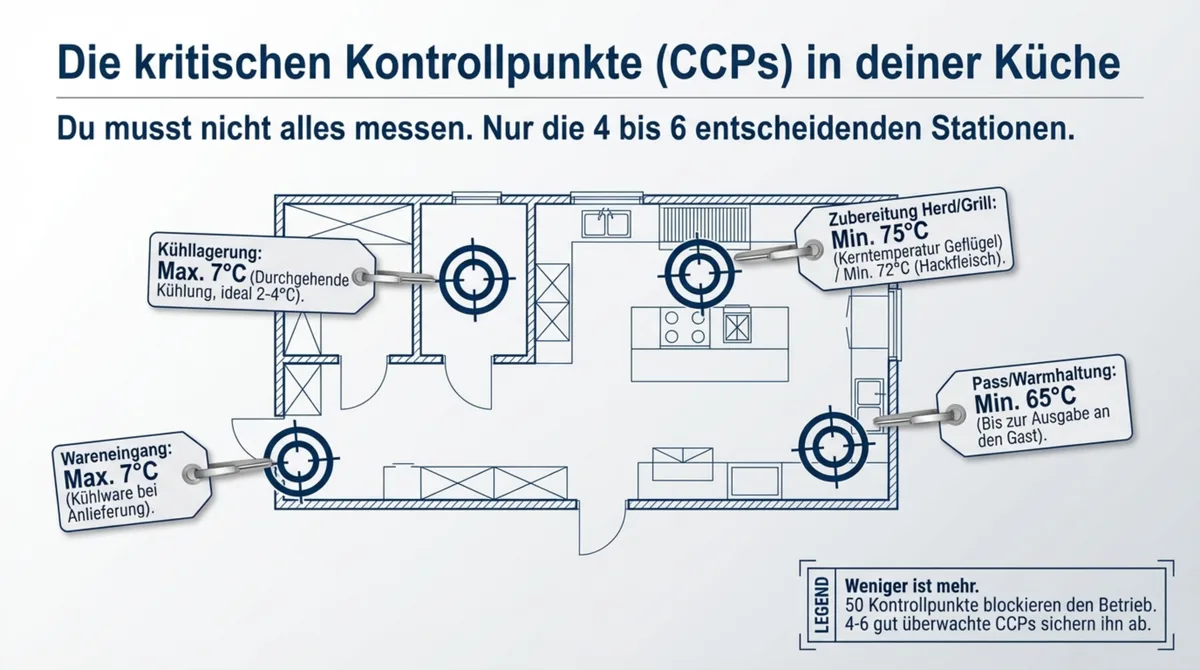 HACCP kritische Kontrollpunkte CCP Küche Restaurant – Kühlschrank, Zubereitung, Warmhaltung