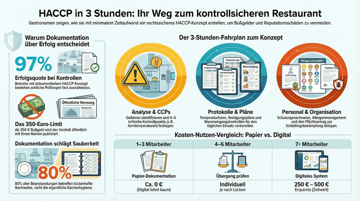 HACCP-Konzept Vorlage: 3-Stunden-Fahrplan zur Kontrollsicherheit mit Statistiken