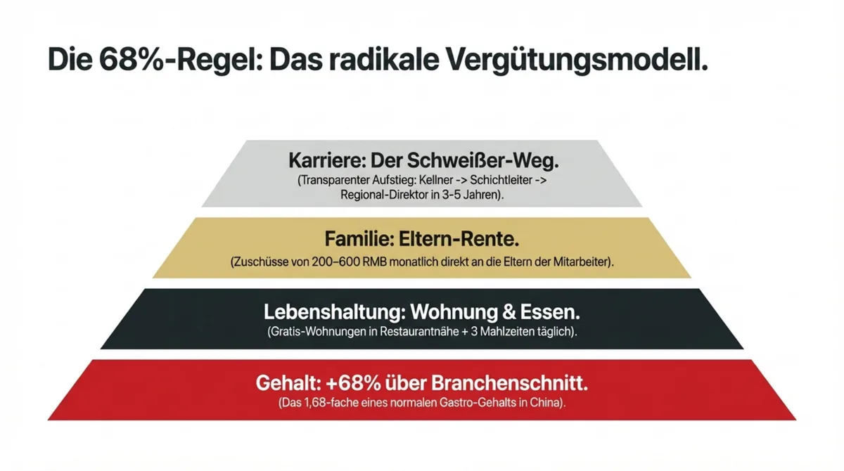 Haidilao Vergütungsmodell Pyramide: 68% höheres Gehalt, Wohnung, Familienzuschüsse und Karrierepfad