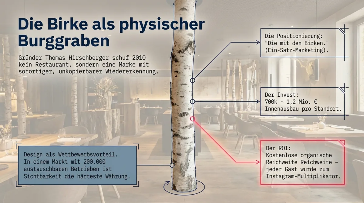 Hans im Glück Birke als physischer USP und Positionierungs-Burggraben