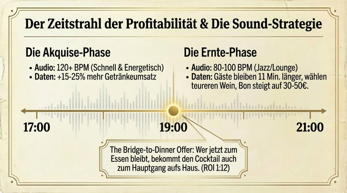 Happy-Hour-Sound-Strategie: Zeitstrahl von 17 bis 21 Uhr – BPM und Profitabilität