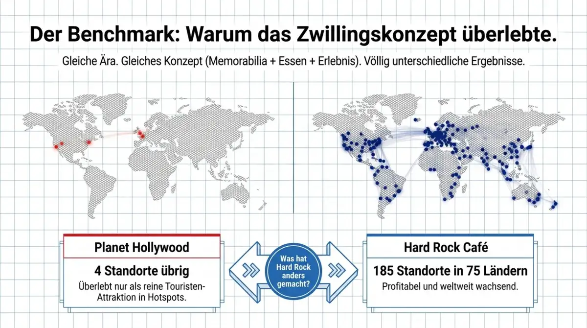 Hard Rock Café vs. Planet Hollywood im Vergleich: 185 Standorte weltweit gegen 4 verbleibende Touristen-Fallen