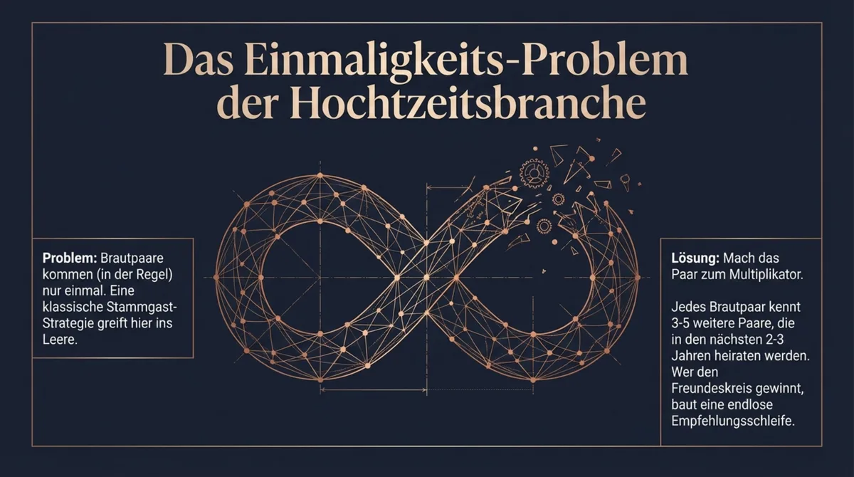 Einmaligkeits-Problem der Hochzeitsbranche lösen: Brautpaare als Multiplikatoren für endlose Empfehlungsschleife
