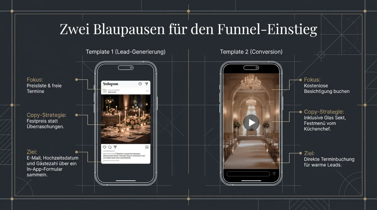 Facebook Ads Templates fuer Hochzeitslocation: Lead-Generierung und Besichtigungstermin buchen – zwei fertige Ad-Vorlagen