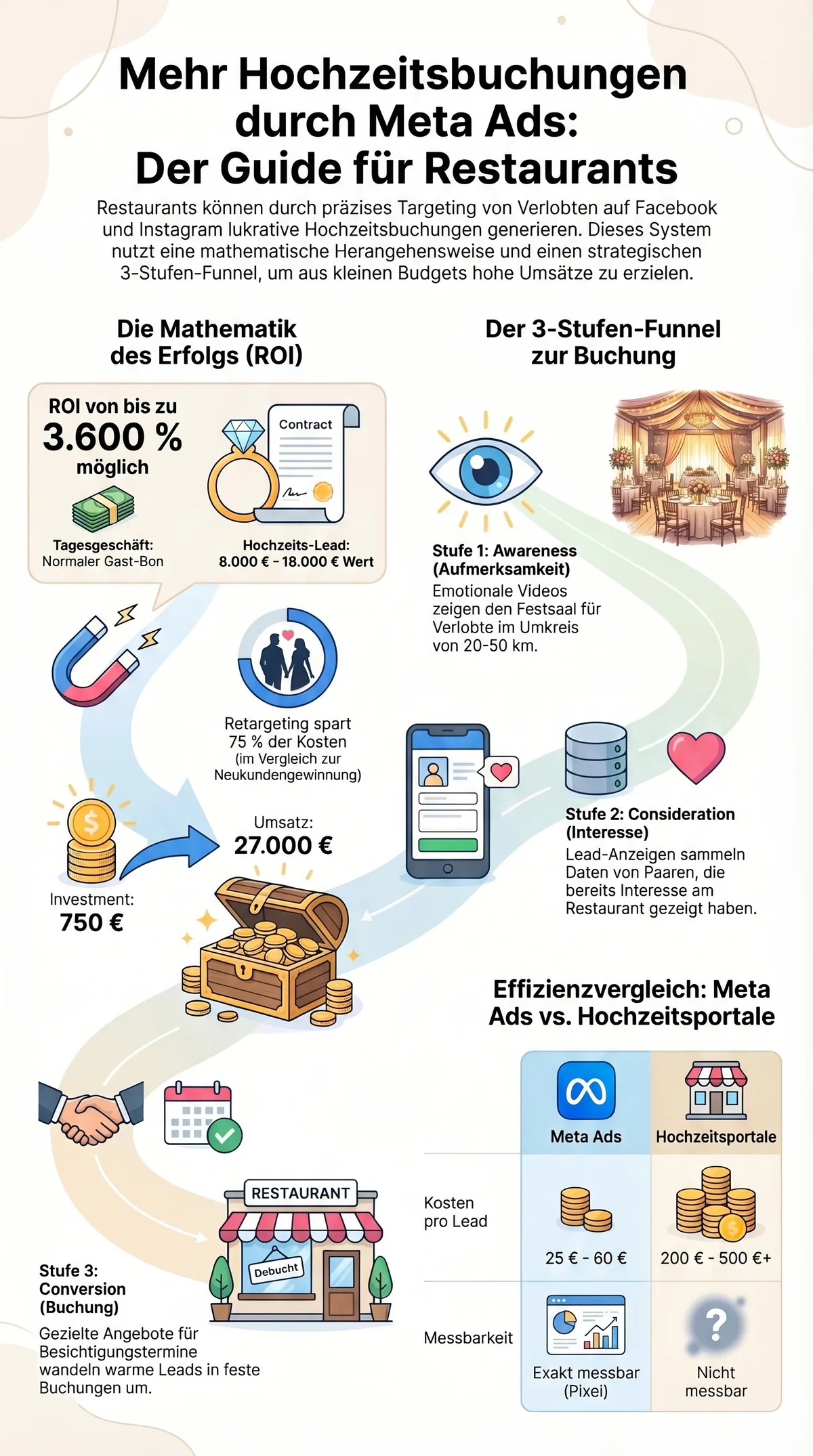 3-Stufen-Funnel fuer Hochzeitsbuchungen ueber Meta Ads – Awareness, Consideration und Conversion im Ueberblick