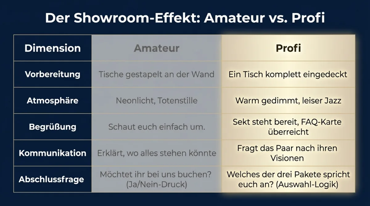 Showroom-Effekt Hochzeit Restaurant: Amateur vs. Profi im direkten Vergleich