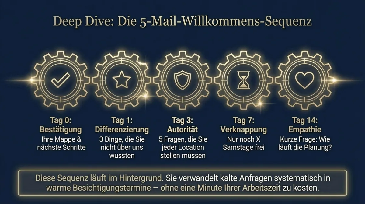 5-Mail-Willkommens-Sequenz für Hochzeitsanfragen: Von Bestätigung bis Empathie