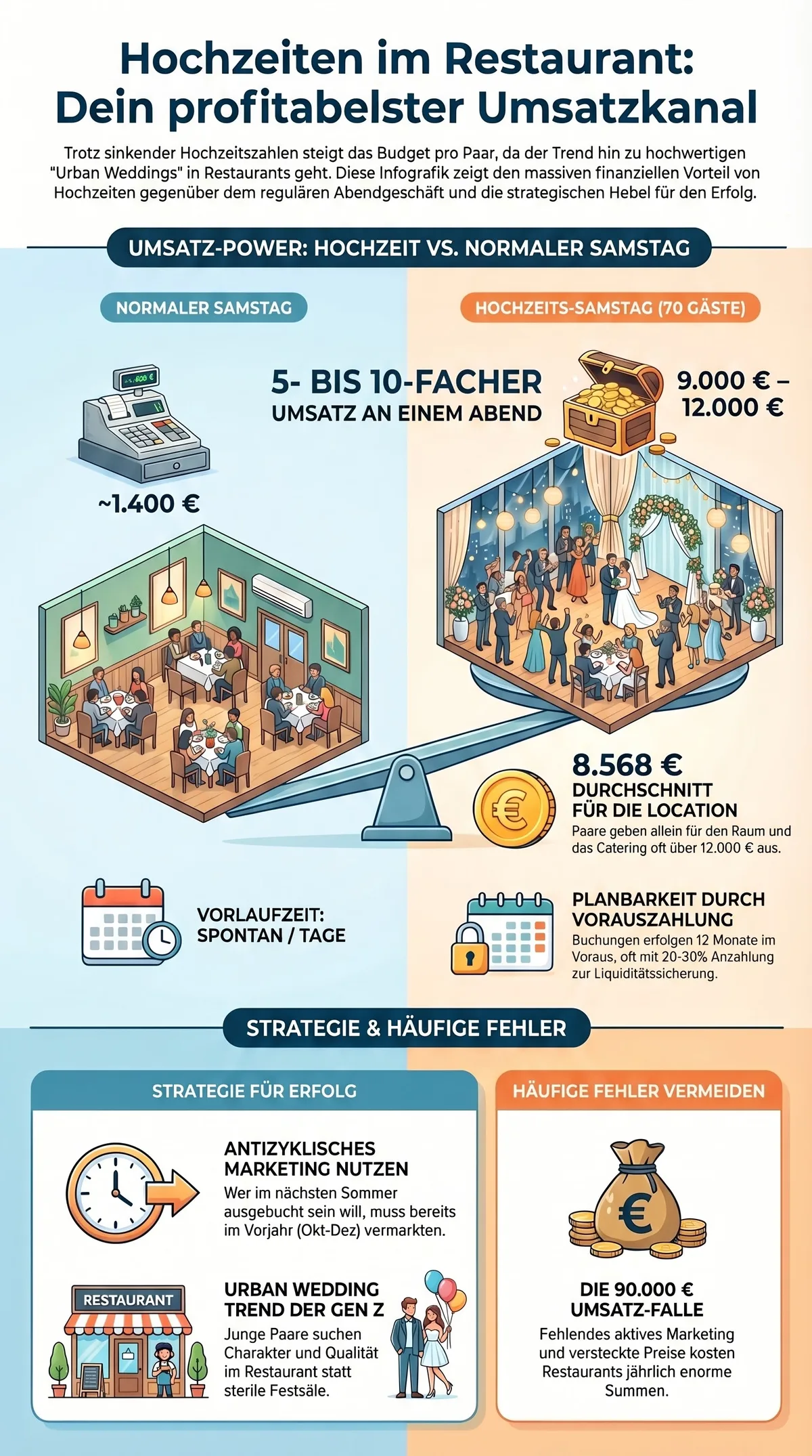 Infografik Hochzeitsfeiern im Restaurant: Umsatz-Power, Strategie und häufige Fehler auf einen Blick