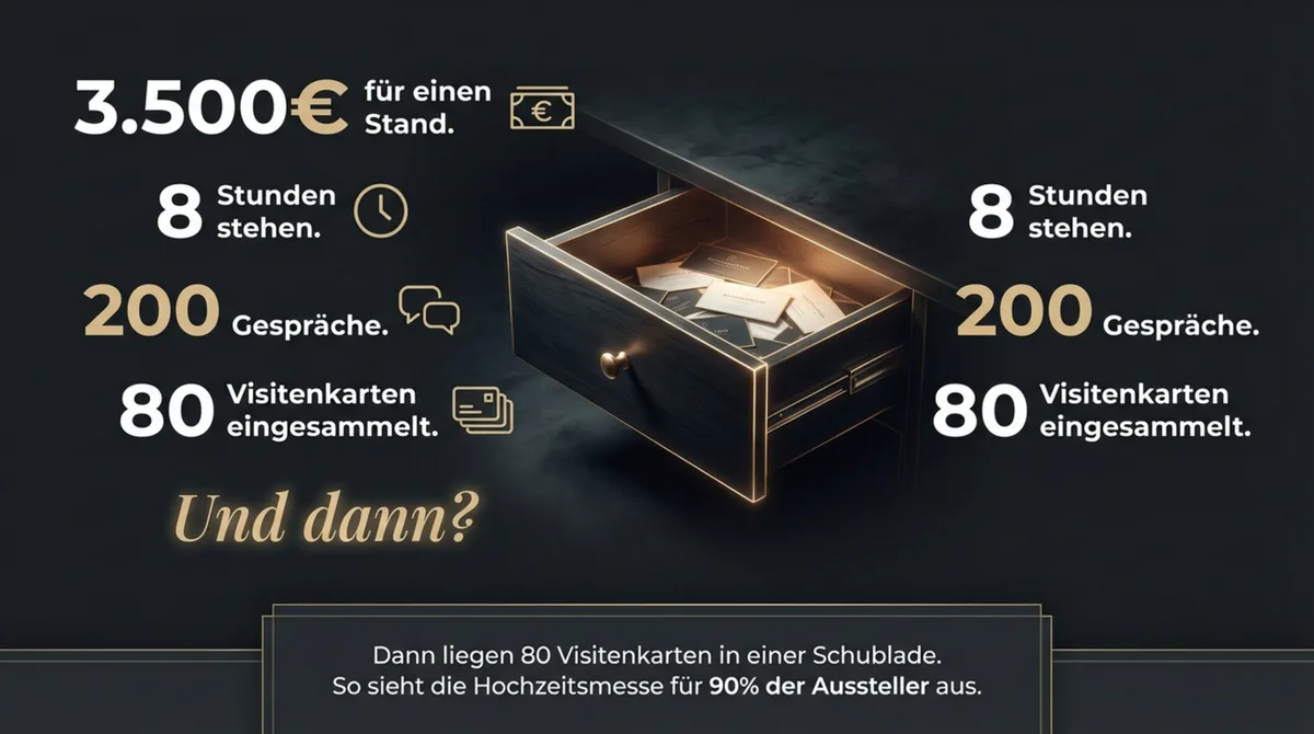 Hochzeitsmesse Problem: 3.500 Euro Kosten, 80 Visitenkarten in der Schublade – so sieht die Realität für 90 Prozent der Aussteller aus