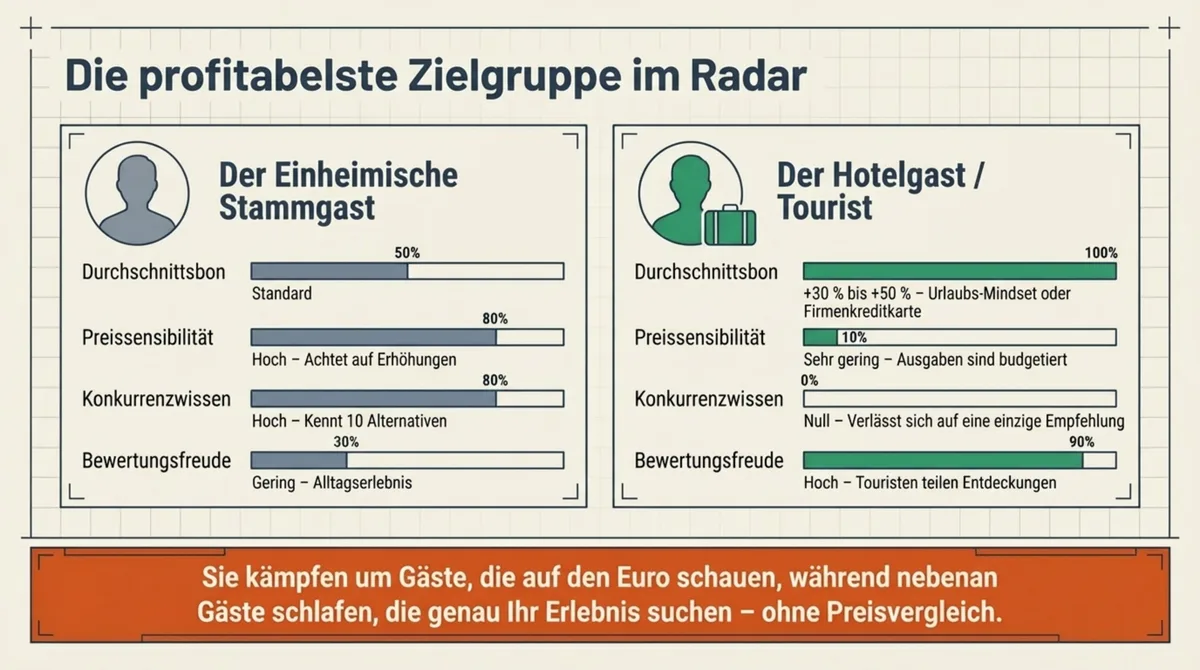 Hotelgast vs. Stammgast Vergleich Restaurant: Durchschnittsbon, Preissensibilität und Bewertungsfreude im direkten Vergleich