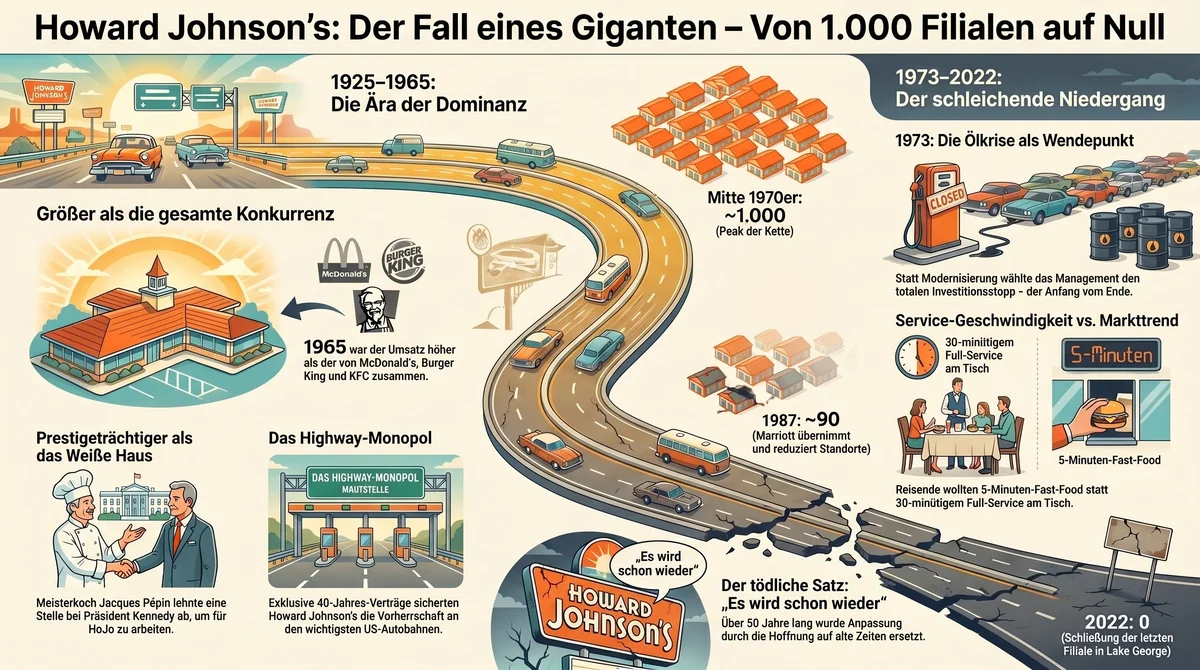 Howard Johnson's vollständige Timeline: Aufstieg 1925, Peak 1970er, Niedergang bis zur letzten Schließung 2022