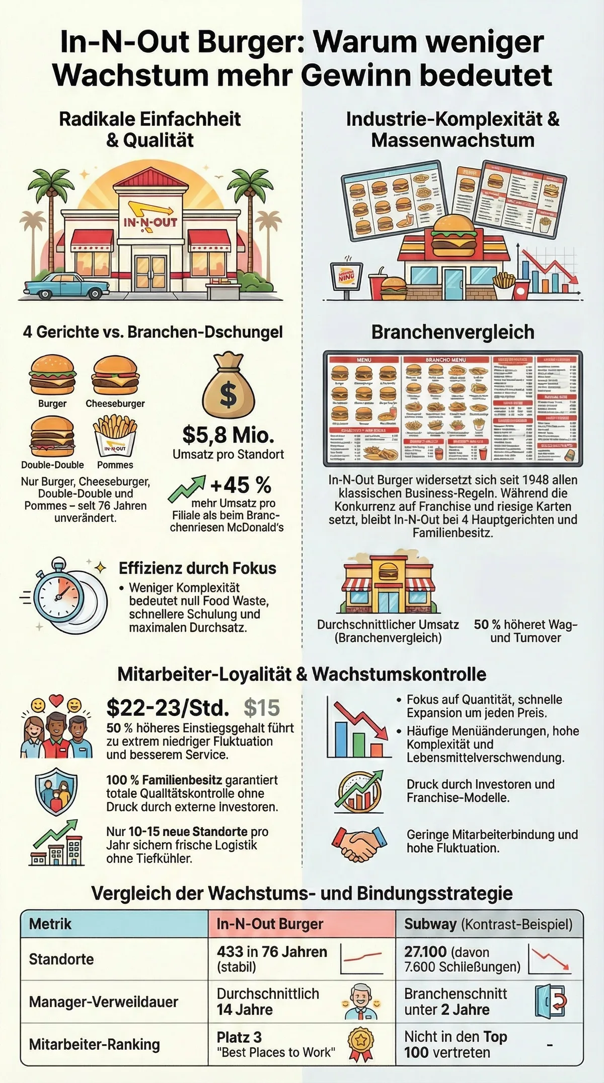 In-N-Out Burger Infografik: Radikale Einfachheit, Mitarbeiter-Loyalität und Wachstumskontrolle als Erfolgsmodell