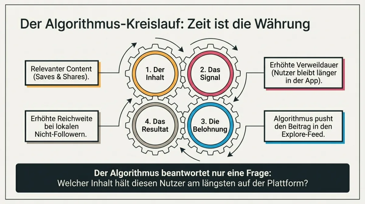 Instagram Algorithmus 2026 Restaurant: Kreislauf aus Content, Signal, Belohnung und Reichweite