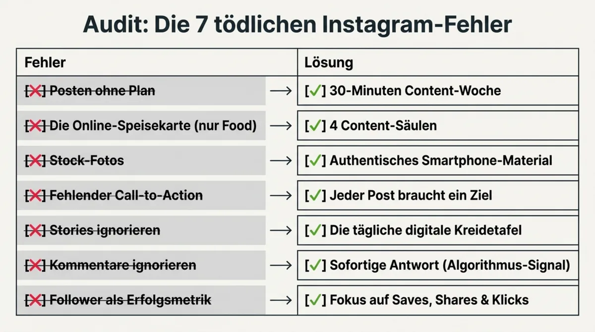 Instagram Fehler Gastronomie: 7 tödliche Fehler und ihre Lösungen im Audit