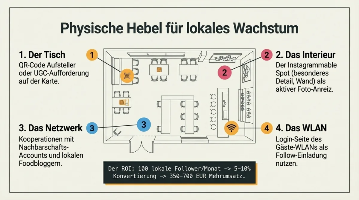 Instagram lokales Wachstum Restaurant: QR-Code, Instagrammable Spot, Kooperationen, WLAN