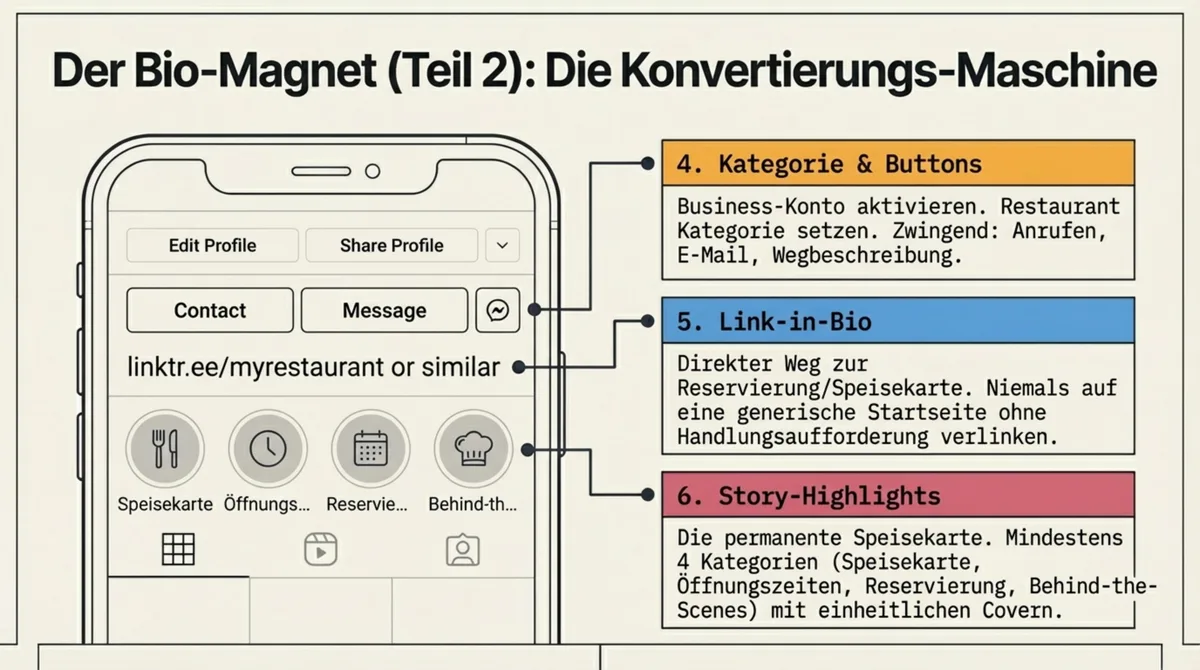 Instagram Business-Konto Restaurant: Kategorie, Link-in-Bio und Story-Highlights einrichten